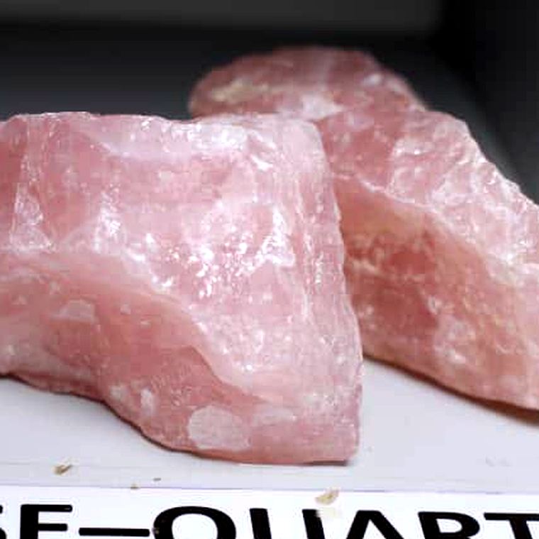 Pink rose quartz specimens